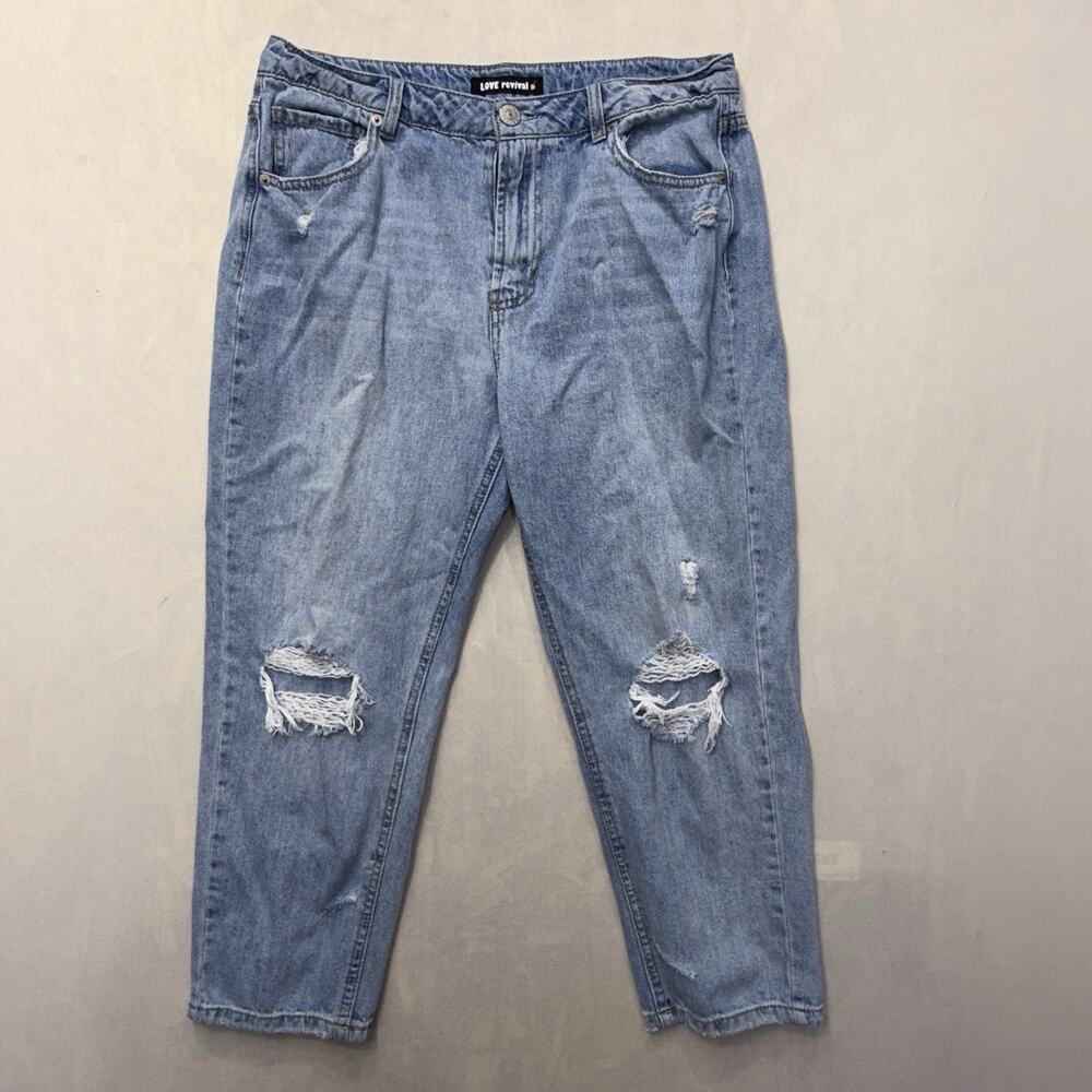 LOVE Revival Jeans Womens Size 13 Light Wash Distressed Ripped Loose Fit Denim